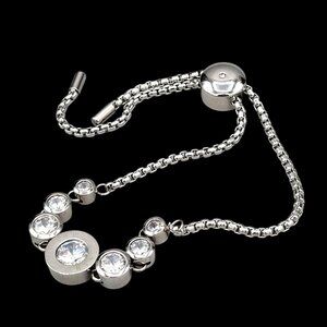 Silver Tone CZ Cubic Zirconia Slide Bracelet Clock Face Design Adjustable